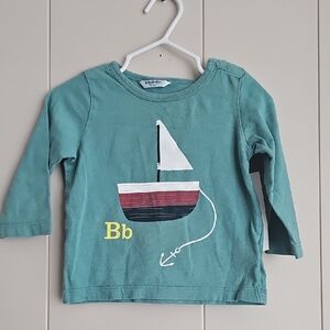 Baby Boden Boys Teal Long Sleeve Kids Tee with Sailboat Design